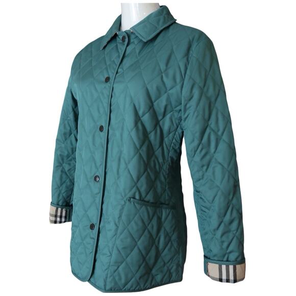 BURBERRY Quilted Jacket In Turquoise Nova Check Snap Close Women’s Size XS - Picture 4 of 16